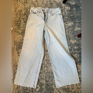 Light Blue Women's Jeans-wide leg cropped